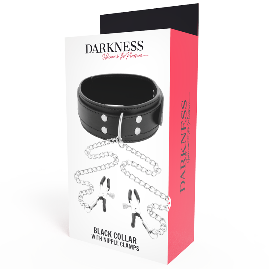DARKNESS - COLEIRA COM PINÇAS PARA MAMILOS PRETA
