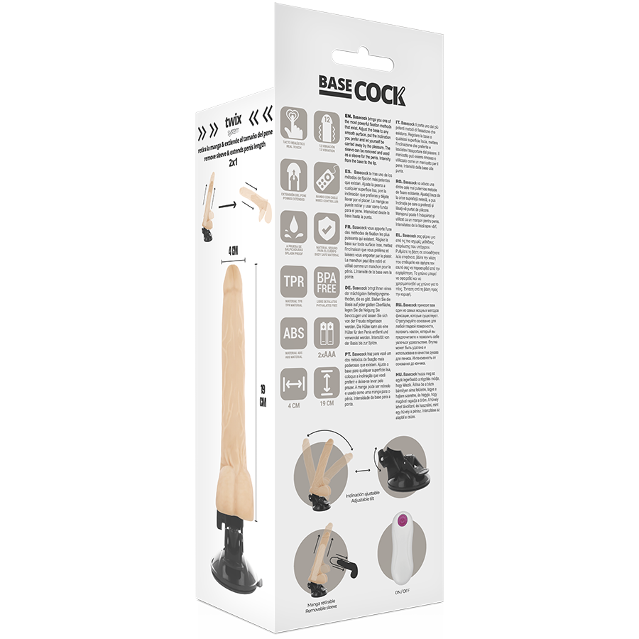 BASECOCK - REALISTIC VIBRATOR REMOTE CONTROL BLACK 19 CM -O- 4 CM