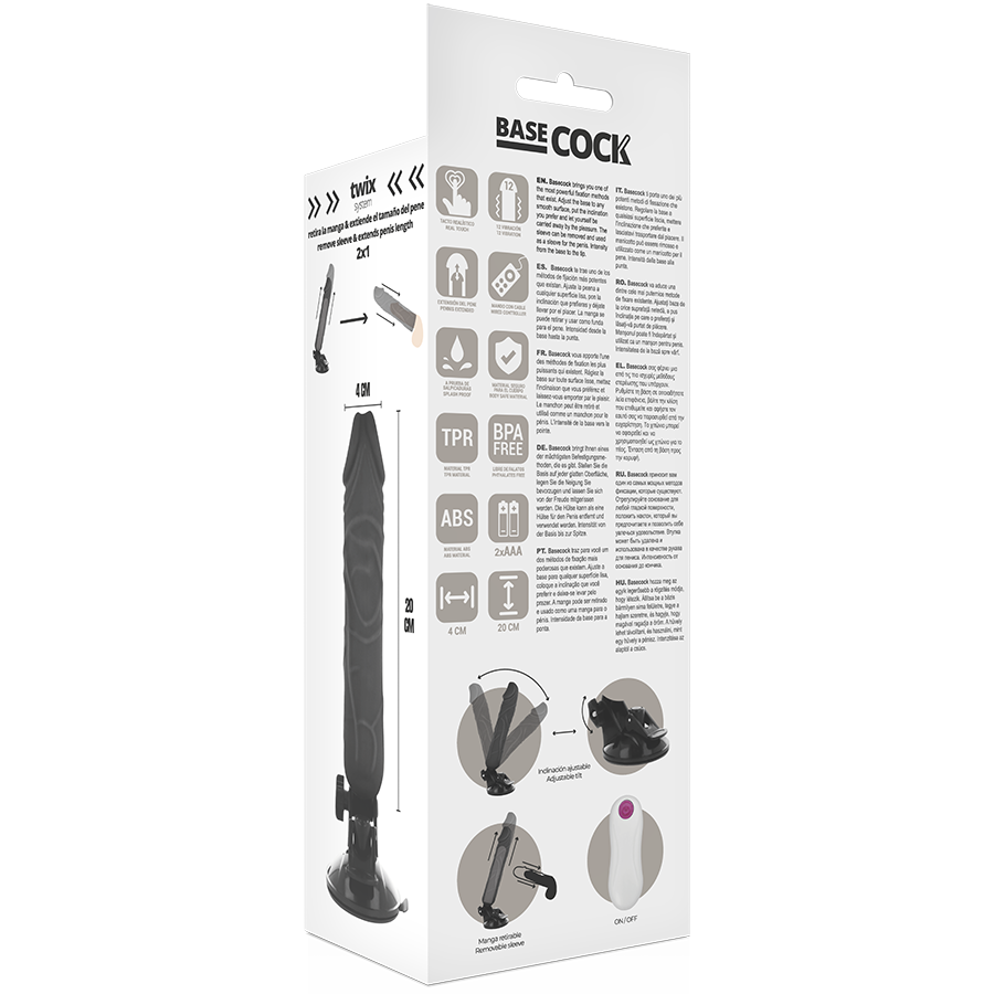BASECOCK - REALISTIC VIBRATOR REMOTE CONTROL BLACK 20 CM -O- 4 CM