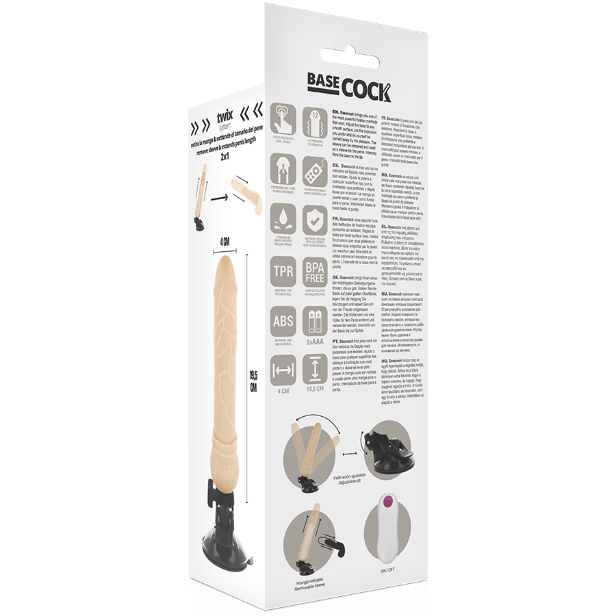 BASECOCK - VIBRADOR REALISTA CONTROLE REMOTO PRETO 19,5 CM -O- 4 CM