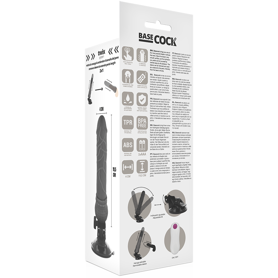 BASECOCK - VIBRADOR REALISTA CONTROLE REMOTO PRETO 19,5 CM -O- 4 CM