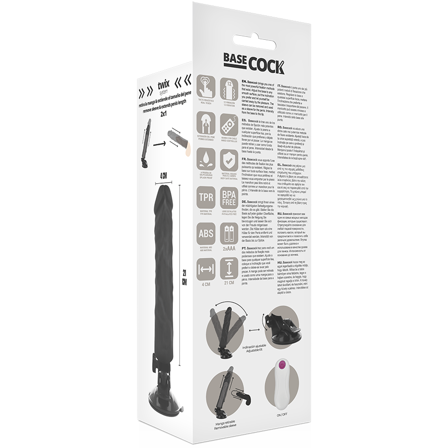 BASECOCK - VIBRADOR REALISTA CONTROLE REMOTO PRETO 21 CM -O- 4 CM