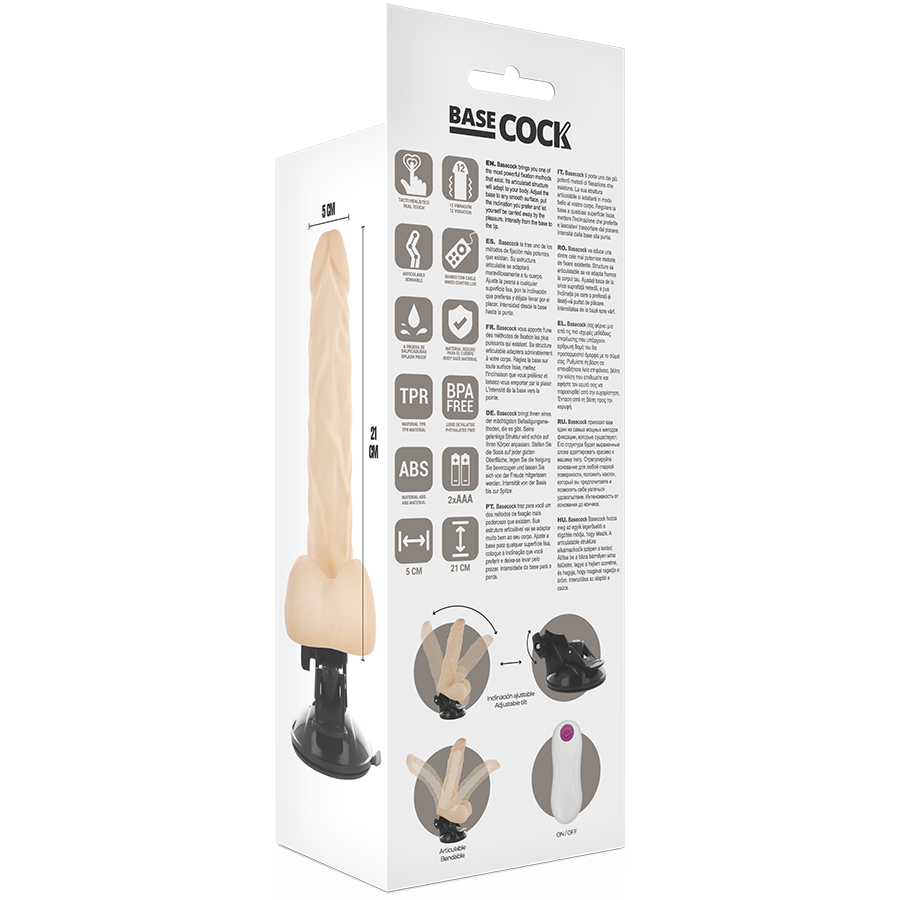 BASECOCK - VIBRADOR ARTICULABLE MANDO REMOTO NEGRO 21 CM -O- 5 CM