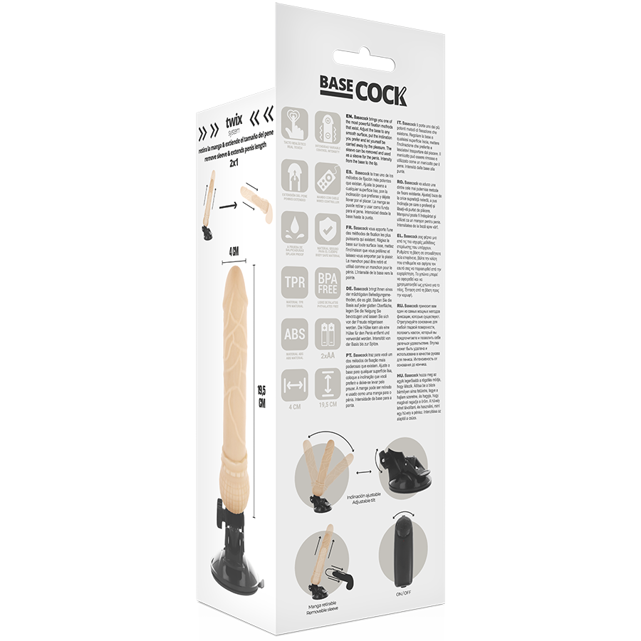 BASECOCK - VIBRADOR REALISTA CONTROLE REMOTO PRETO 19,5 CM -O- 4 CM