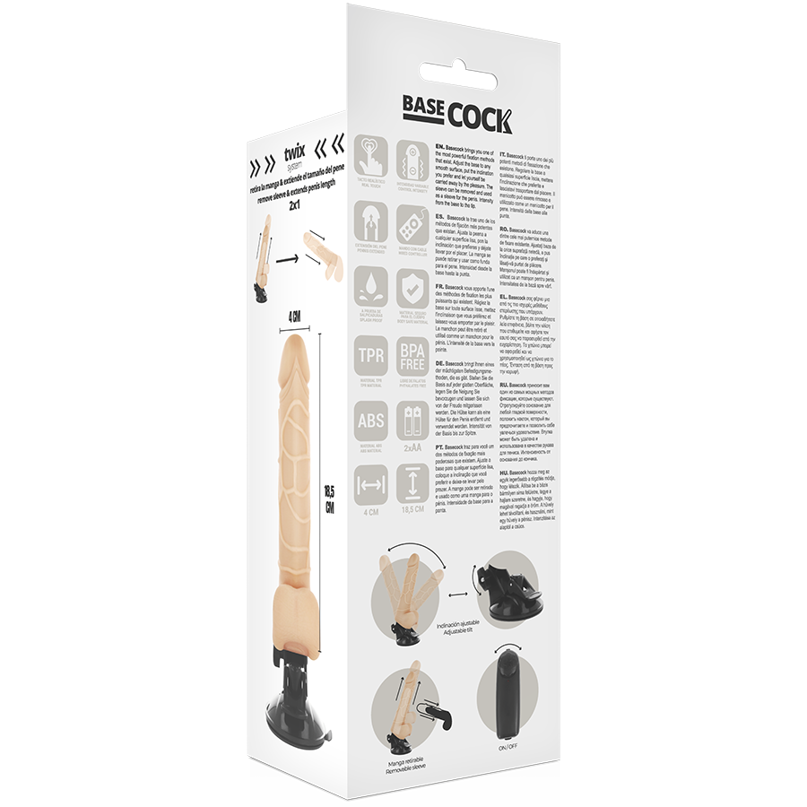 BASECOCK - VIBRADOR REALÍSTICO COM CONTROLE REMOTO PRETO 18,5 CM -O- 4CM