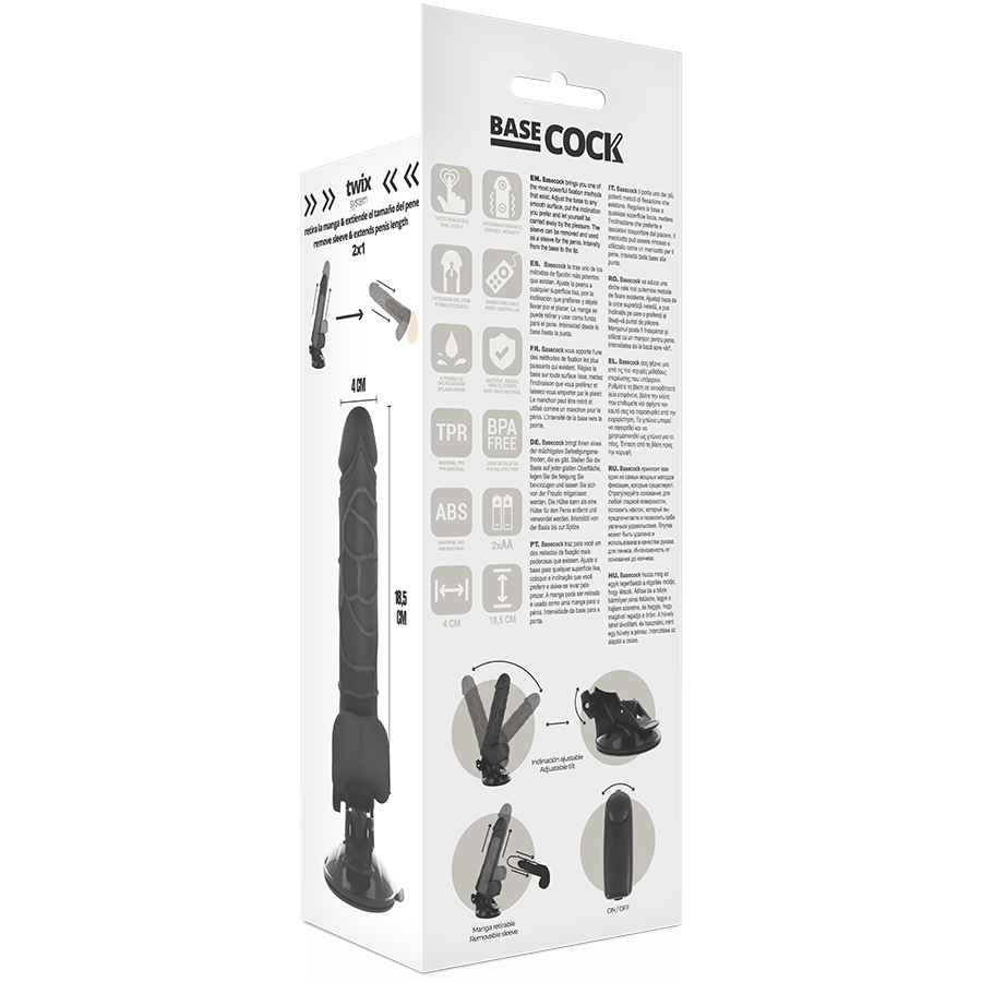 BASECOCK - VIBRADOR REALÍSTICO COM CONTROLE REMOTO PRETO 18,5 CM -O- 4CM