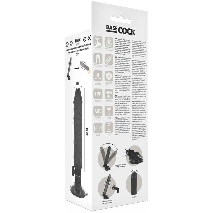 BASECOCK - VIBRADOR REALISTA CONTROLE REMOTO PRETO 20 CM -O- 4 CM