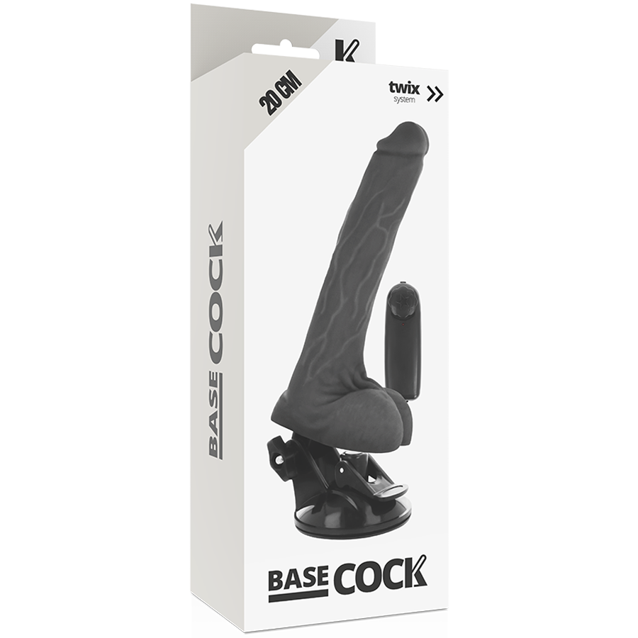 BASECOCK - VIBRADOR CONTROL REMOTO NEGRO REALISTA CON TESTICULOS 20 CM -O- 4 CM