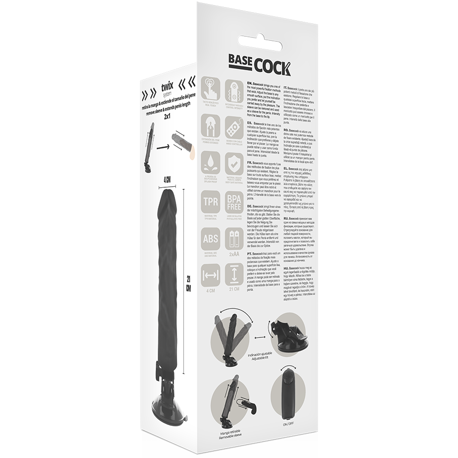 BASECOCK - VIBRADOR REALISTA CONTROLE REMOTO PRETO 21 CM -O- 4 CM