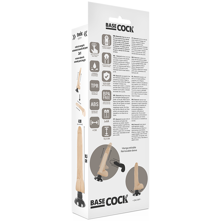 BASECOCK - VIBRADOR REALISTA 2-1 NEGRO 18,5 CM -O- 4 CM