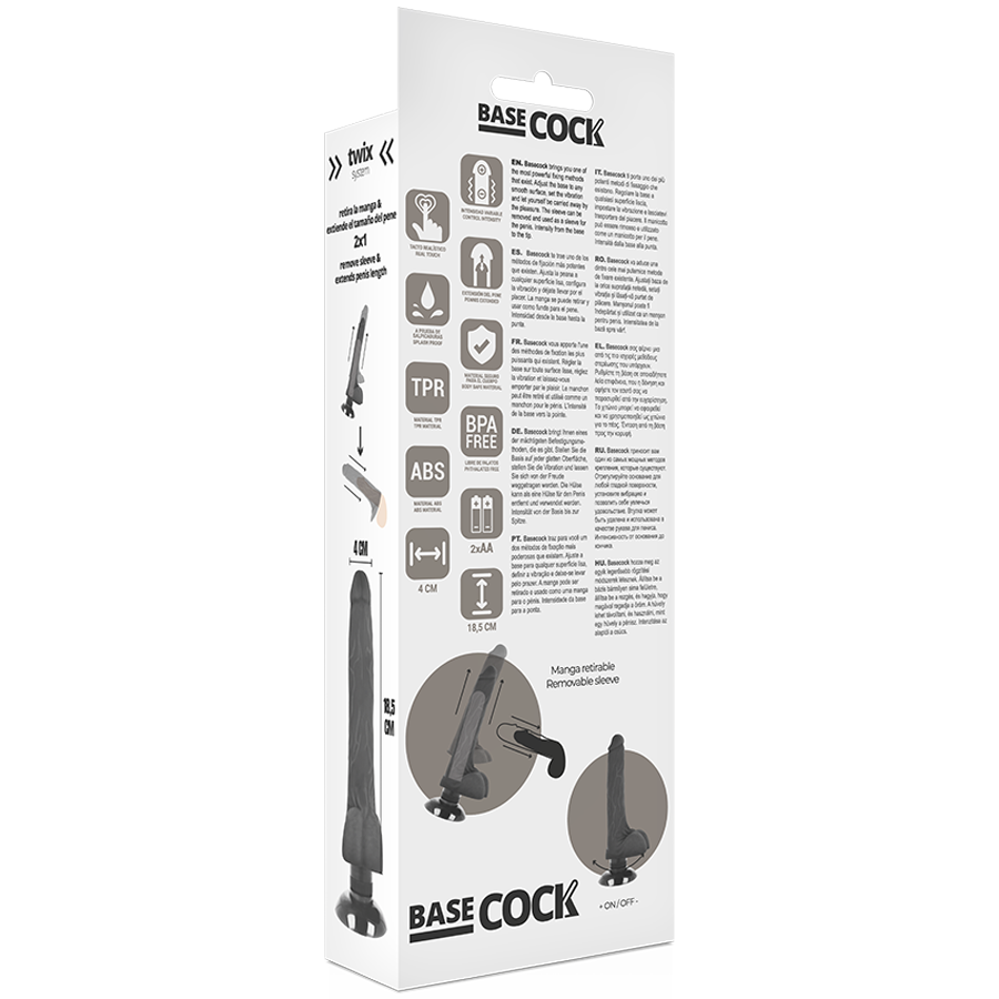 BASECOCK - VIBRADOR REALISTA 2-1 NEGRO 18,5 CM -O- 4 CM
