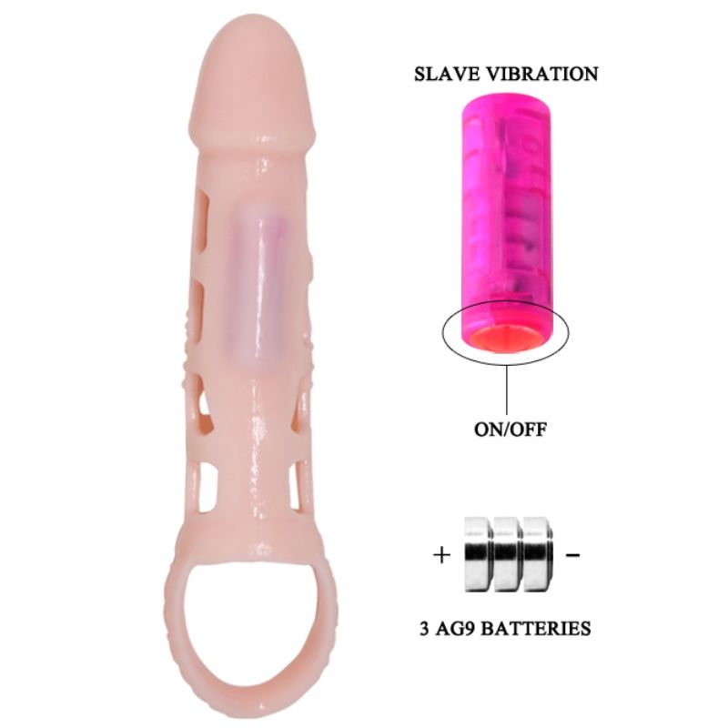BAILE - CAPA EXTENSORA DE PÊNIS COM VIBRAÇÃO E ALÇA NATURAL 13,5 CM
