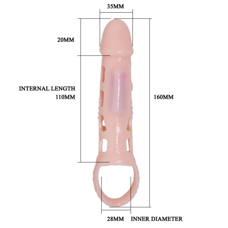 BAILE - CAPA EXTENSORA DE PÊNIS COM VIBRAÇÃO E ALÇA NATURAL 13,5 CM