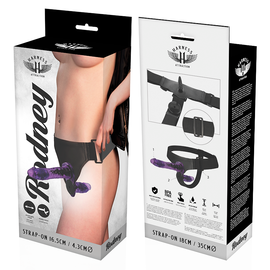 ATRAÇÃO DE ARNÊS - VIBRADOR RODNEY DUPLO PENETRACI N 18 CM -O- 3,5 CM