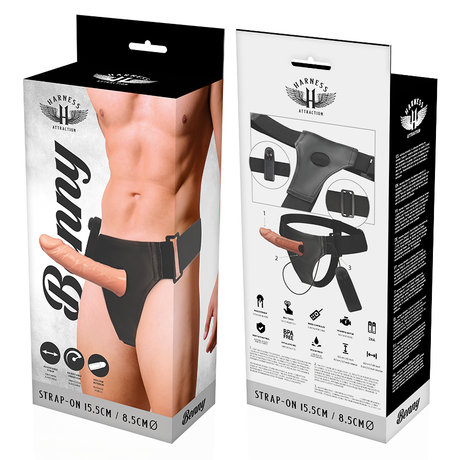 ARNÊS ATRAÇÃO - RNES HOLLOW BENNY COM VIBRADOR 15 CM -O- 4,5 CM
