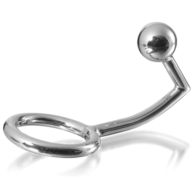 ANILLO DE METAL DURO PARA PENE CON GANCHO ANAL INTRUSO 45MM