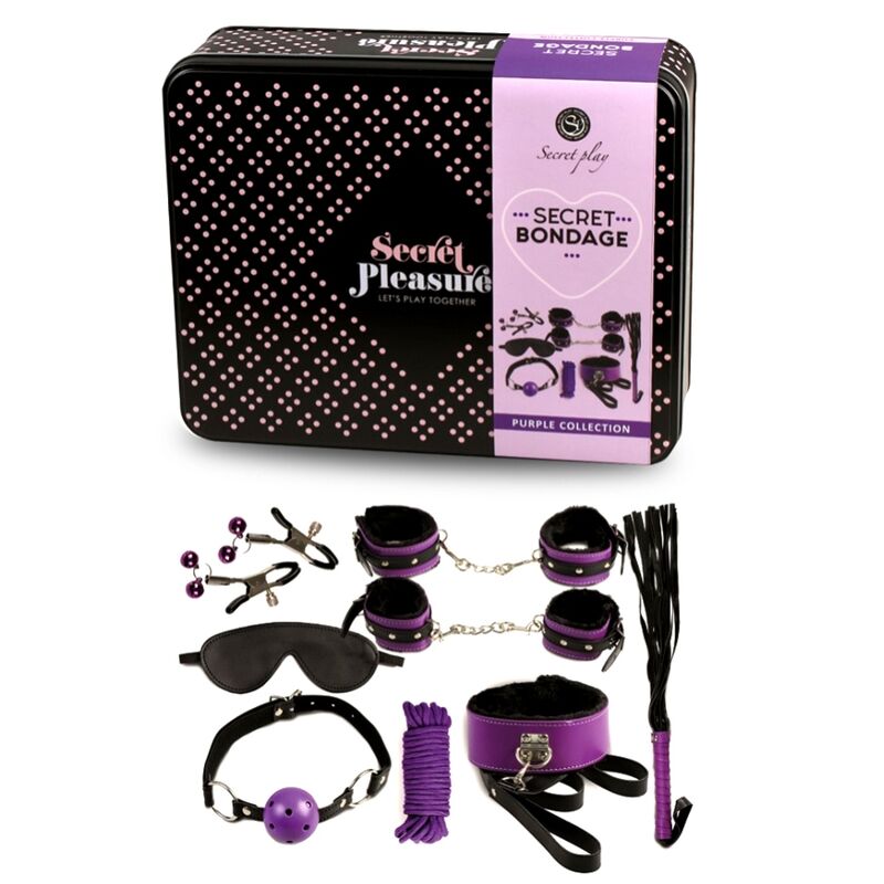 SECRETPLAY - CONJUNTO BDSM 8 PEÇAS ROXO/PRETO