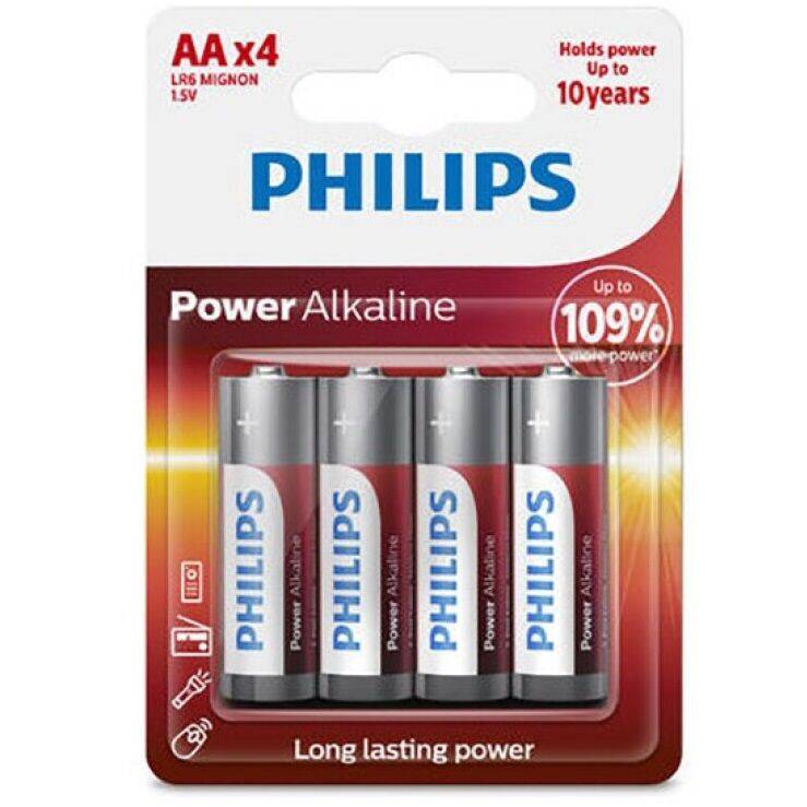 PHILIPS - PILHAS ALCALINAS AA LR6 - PACOTE COM 4