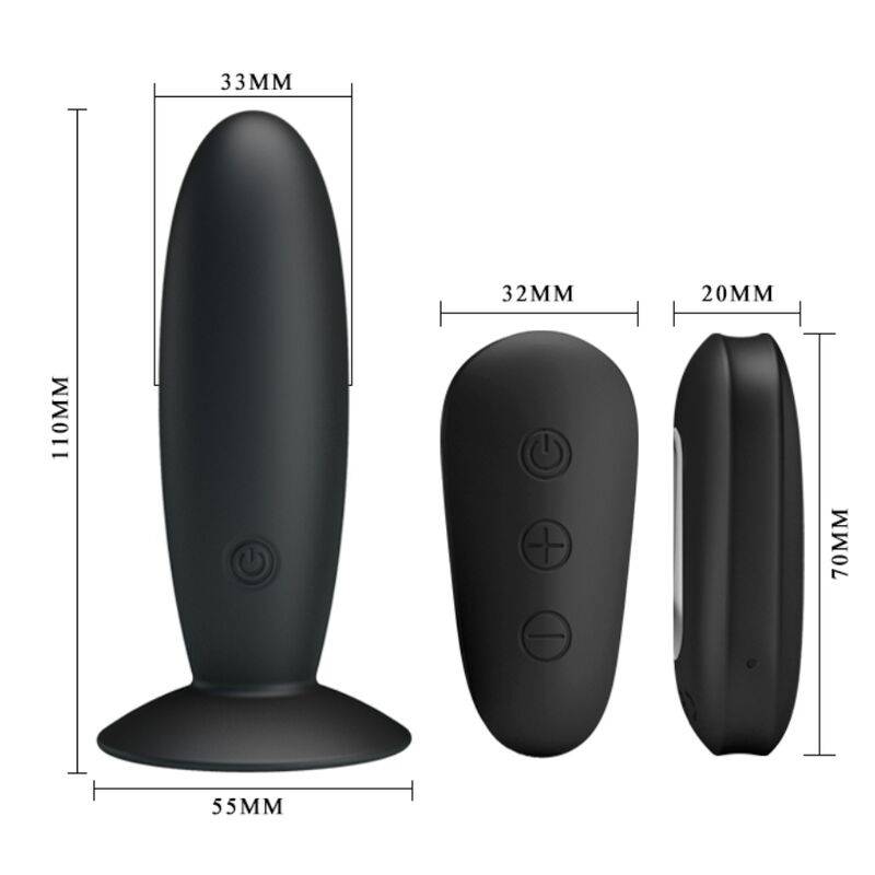 MR PLAY - PLUG ANAL COM VIBRAÇÃO PRETO CONTROLE REMOTO