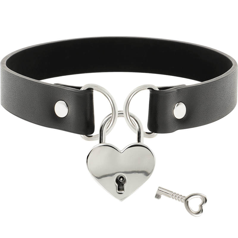 COQUETTE CHIC DESIRE - COLAR DE COURO VEGANO COM ACESSÓRIO DE CORAÇÃO COM CHAVE