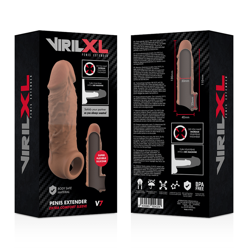 VIRILXL - EXTENSÃO PÊNICA V7 DE SILICONE LÍQUIDO MARROM