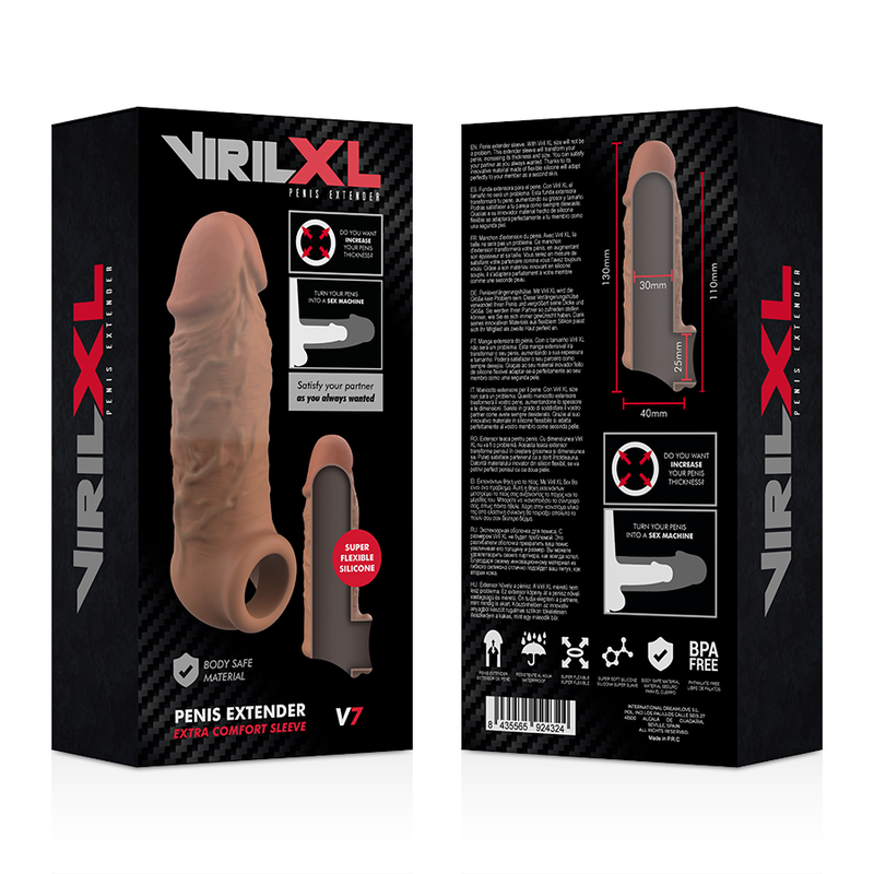 VIRILXL - EXTENSÃO PÊNICA V7 DE SILICONE LÍQUIDO MARROM