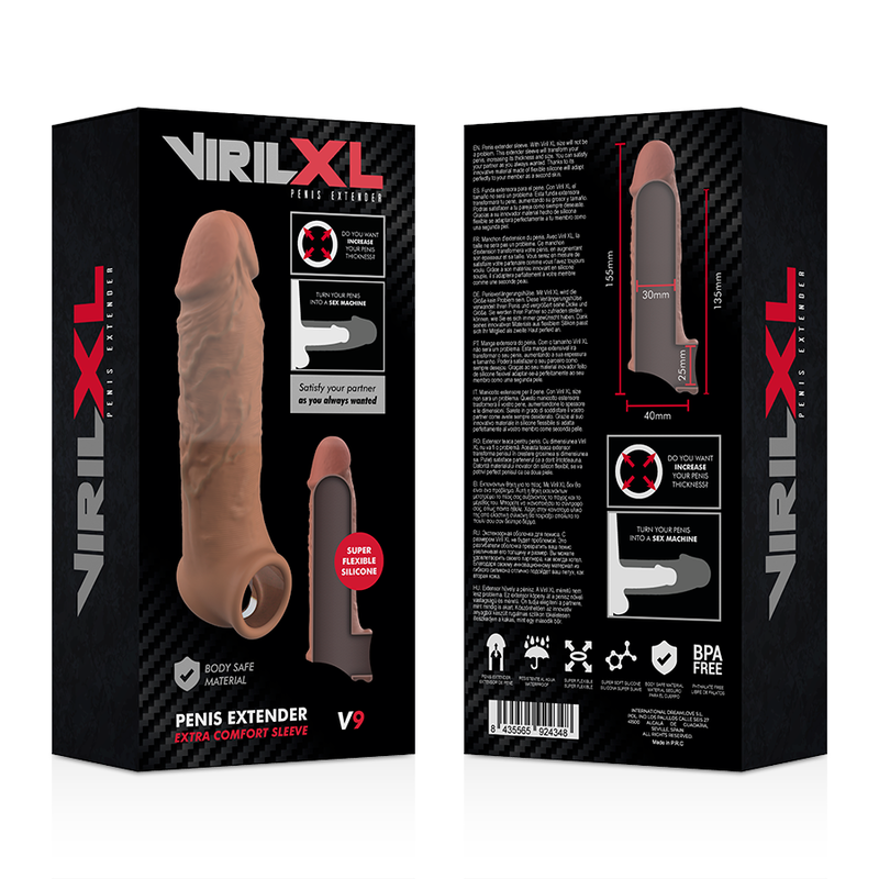 VIRILXL - EXTENSÃO PÊNICA MARROM V9 DE SILICONE LÍQUIDO