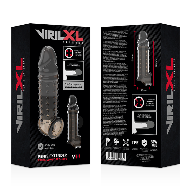 VIRILXL - EXTENSÃO E BAINHA PARA PÊNIS V11 PRETO