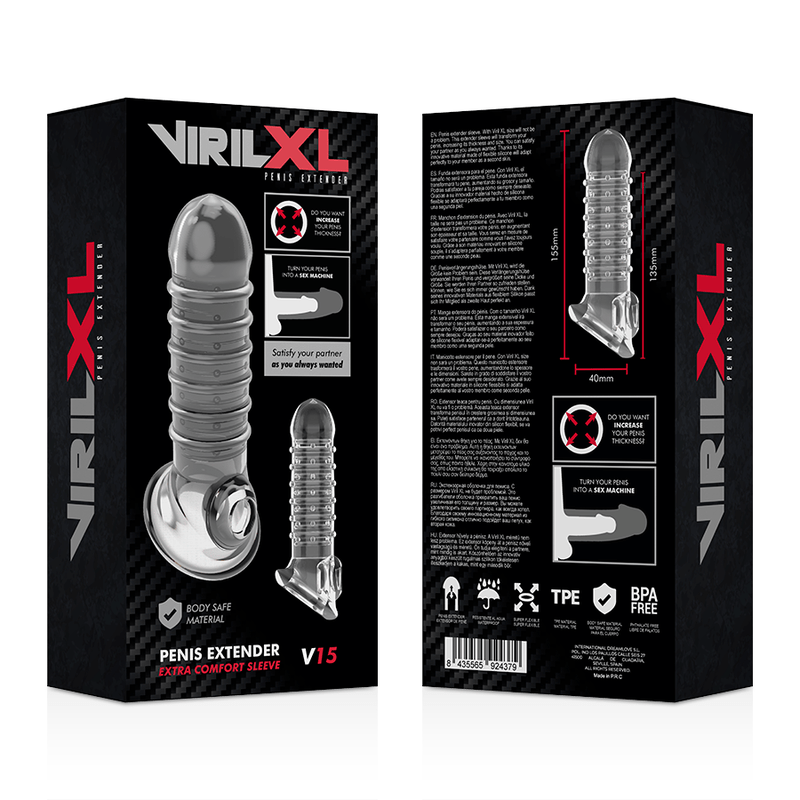 VIRILXL - EXTENSÃO E BAINHA PARA PÊNIS V15 TRANSPARENTE