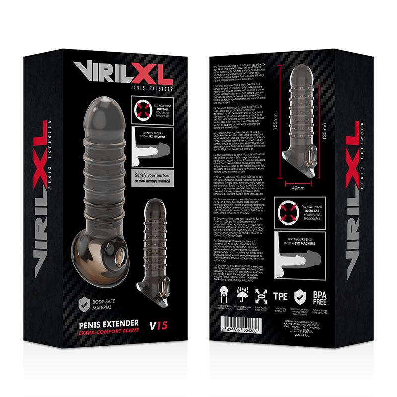 VIRILXL - EXTENSÃO E BAINHA PARA PÊNIS V15 PRETO