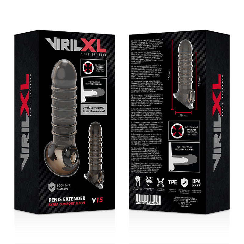 VIRILXL - EXTENSÃO E BAINHA PARA PÊNIS V15 PRETO