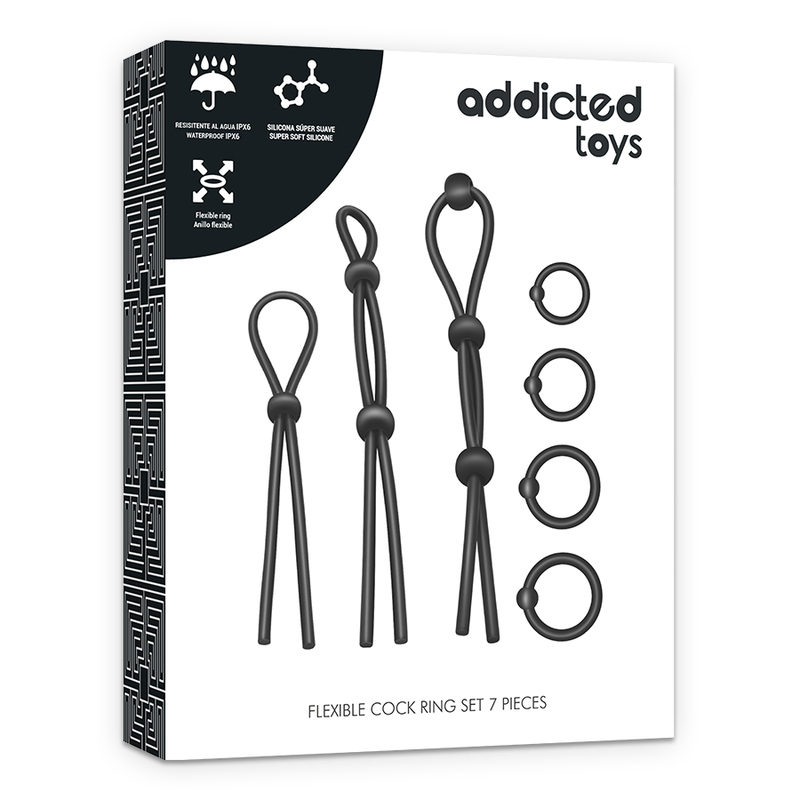 JUGUETES ADICTOS - SET DE 7 ANILLOS DE SILICONA FLEXIBLES PARA EL PENE
