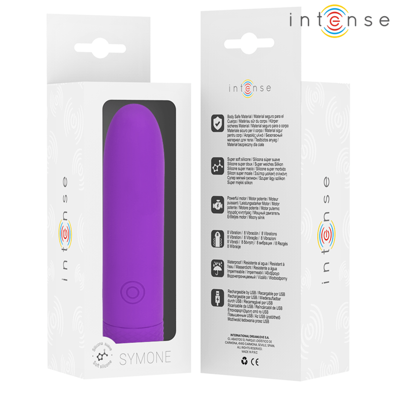 INTENSE - SYMONE USB RECHARGEABLE VIBRATING BULLET 8 VIBRATIONS PURPLE 10 X 2.2 CM - Toys "n" Us