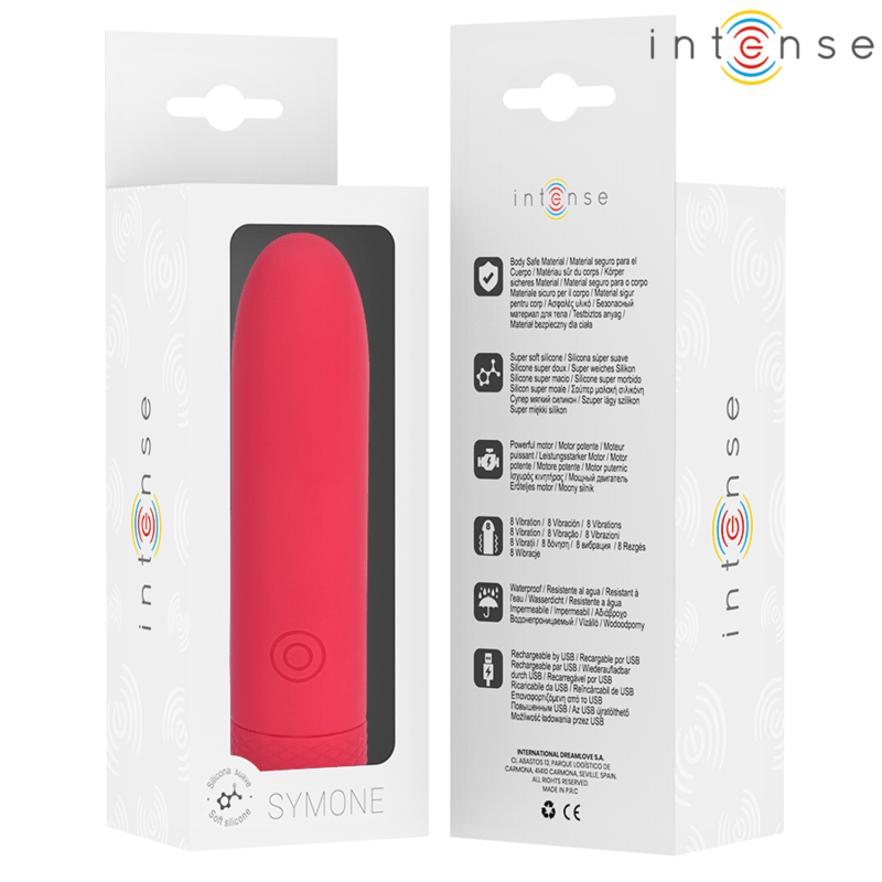 INTENSE - SYMONE USB RECHARGEABLE VIBRATING BULLET 8 VIBRATIONS RED 10 X 2.2 CM - Toys "n" Us