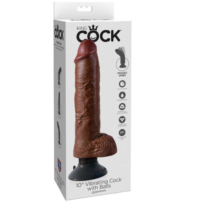 KING COCK - DILDO VIBRADOR COM TESTÍCULOS 25.5 CM COR MARROM - Toys "n" Us