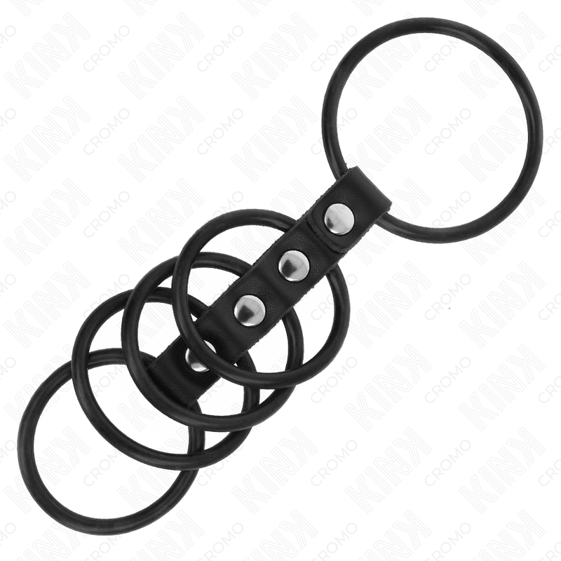KINK - 5 SILICONE PENIS RINGS 3.8 CM TO 4.8 CM CONNECTED BY LEATHER - Toys "n" Us