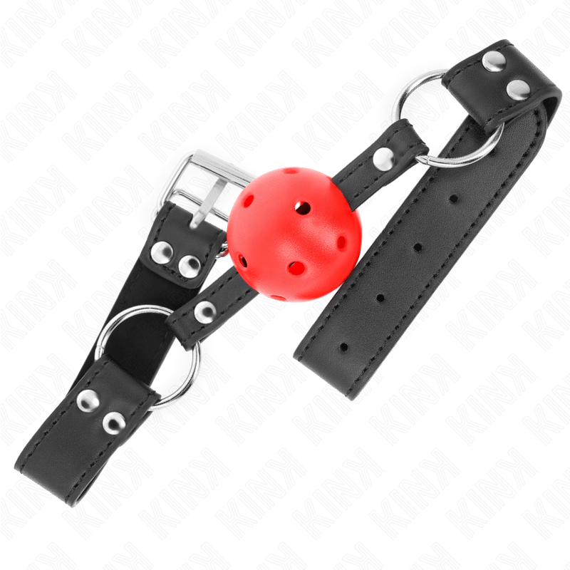 KINK - BOLA RESPIRÁVEL MORDAÇA DE 4 CM COM REBITE DUPLO COURO 62,5 x 2,5 CM AJUSTÁVEL 42 - 58 CM - Toys "n" Us