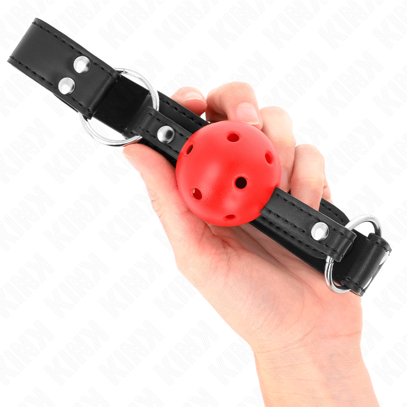 KINK - BOLA RESPIRÁVEL MORDAÇA DE 4 CM COM REBITE DUPLO COURO 62,5 x 2,5 CM AJUSTÁVEL 42 - 58 CM - Toys "n" Us