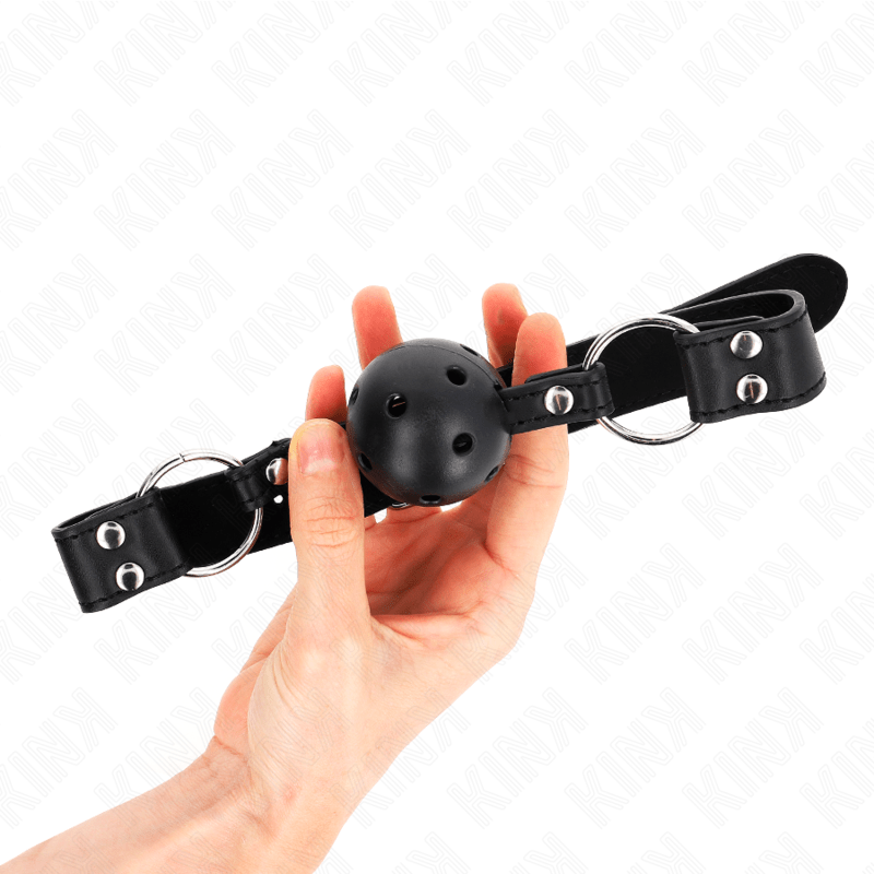 KINK - BREATHABLE BALL 4 CM GAG WITH DOUBLE RIVET MODEL 1 BLACK 62.5 x 2.5 CM ADJUSTABLE 42 - 58 CM - Toys "n" Us
