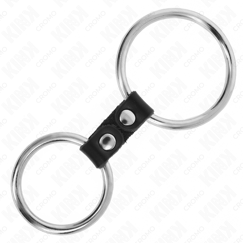 KINK - DOUBLE METAL PENIS RING 3.7 CM TO 5 CM CONNECTED BY LEATHER STRAP MODEL 2 - Toys "n" Us
