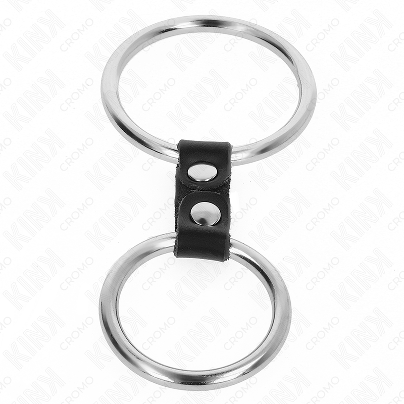 KINK - DOUBLE METAL PENIS RING 3.7 CM TO 5 CM CONNECTED BY LEATHER STRAP MODEL 2 - Toys "n" Us