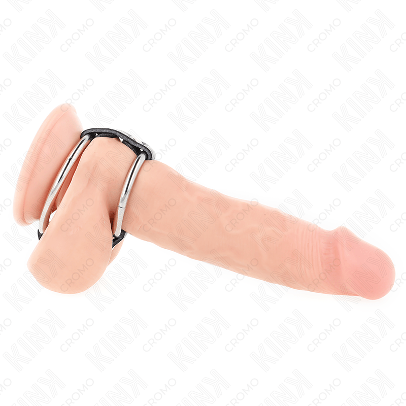 KINK - DOUBLE METAL PENIS RING 3.8 CM TO 5 CM CONNECTED WITH LEATHER - Toys "n" Us