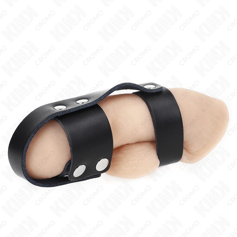 KINK - LEATHER PENIS CAGE RING WITH ADJUSTABLE BALL DIVIDER - Toys "n" Us