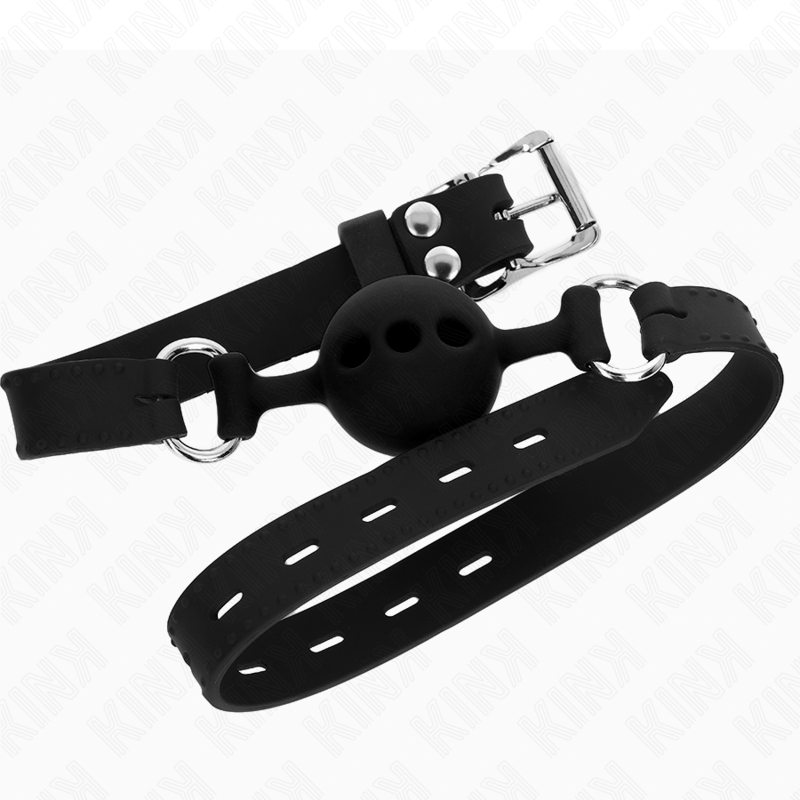 KINK - MORDAÇA COMPLETA DE SILICONE 55 x 2 CM COM BOLA DE 4 CM TAMANHO S PRETO AJUSTÁVEL 35 - 51 CM - Toys "n" Us