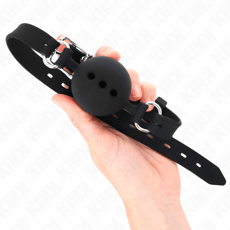 KINK - MORDAÇA COMPLETA DE SILICONE 55 x 2 CM COM BOLA DE 4,5 CM TAMANHO M PRETO AJUSTÁVEL 35 - 51 CM - Toys "n" Us