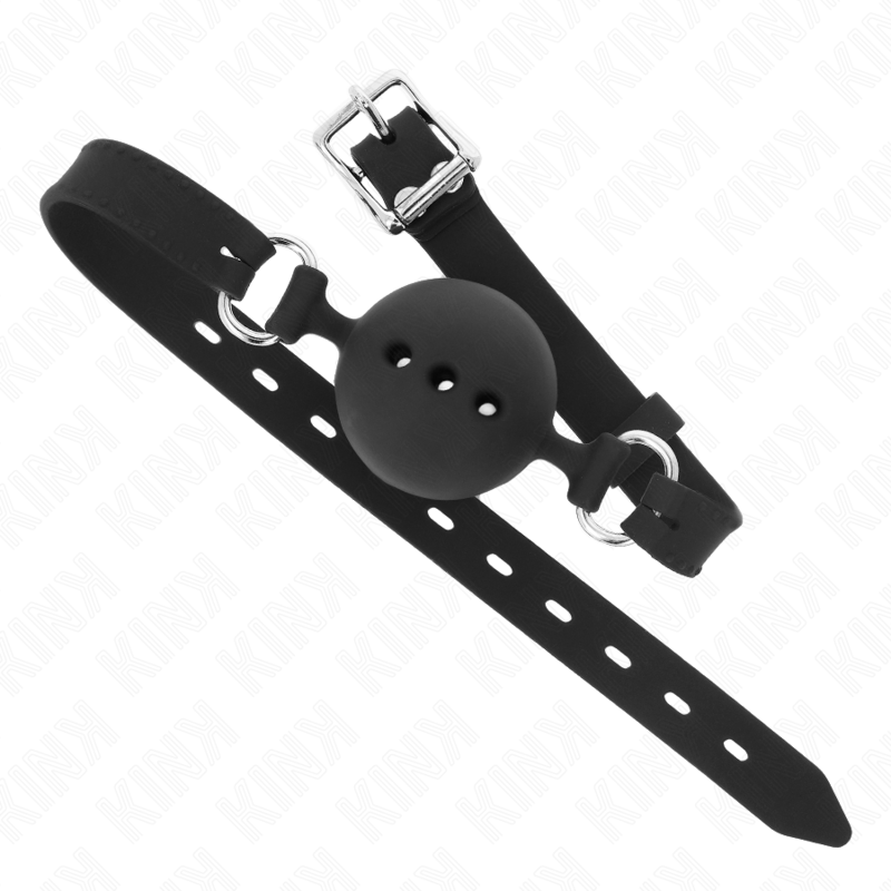 KINK - MORDAÇA COMPLETA DE SILICONE 55 x 2 CM COM BOLA DE 4,5 CM TAMANHO M PRETO AJUSTÁVEL 35 - 51 CM - Toys "n" Us