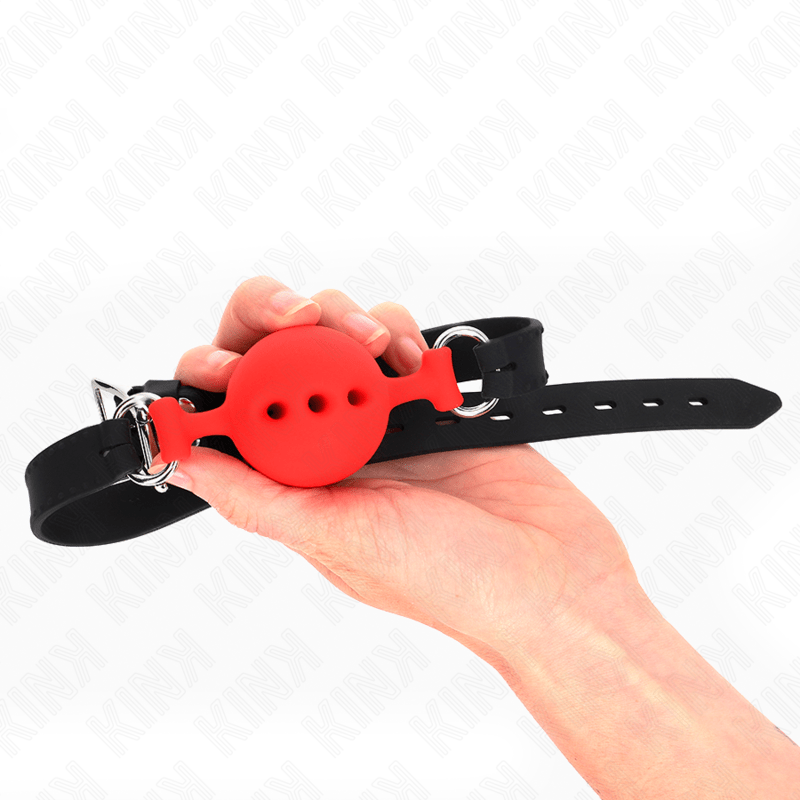 KINK - MORDAÇA COMPLETA DE SILICONE 55 x 2 CM COM BOLA DE 4,5 CM TAMANHO M VERMELHO AJUSTÁVEL 35 - 51 CM - Toys "n" Us