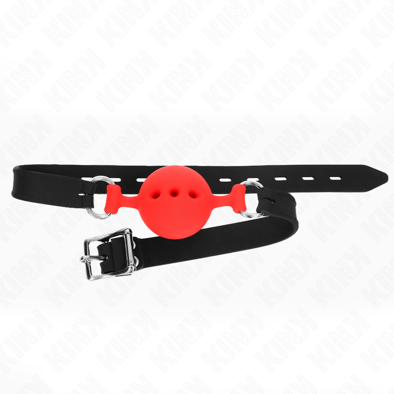 KINK - MORDAÇA COMPLETA DE SILICONE 55 x 2 CM COM BOLA DE 4,5 CM TAMANHO M VERMELHO AJUSTÁVEL 35 - 51 CM - Toys "n" Us