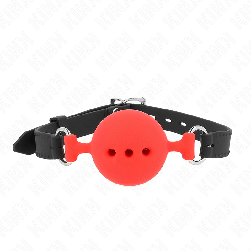 KINK - MORDAÇA COMPLETA DE SILICONE 55 x 2 CM COM BOLA DE 5 CM TAMANHO L VERMELHO AJUSTÁVEL 35 - 51 CM - Toys "n" Us