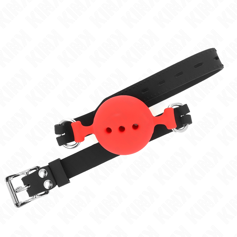 KINK - MORDAÇA COMPLETA DE SILICONE 55 x 2 CM COM BOLA DE 5 CM TAMANHO L VERMELHO AJUSTÁVEL 35 - 51 CM - Toys "n" Us
